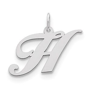 Sterling Silver, Ella Collection Medium Fancy Script Initial H Pendant